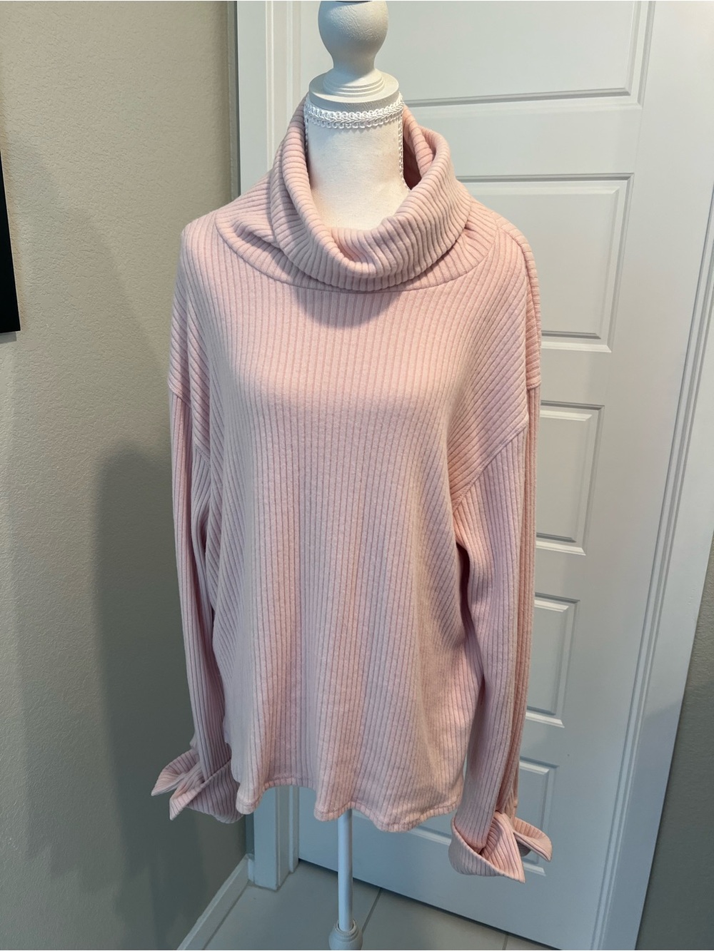Treasure & Bond Blush Ribbed Cowl Neck Sweater with cuffed sleeves